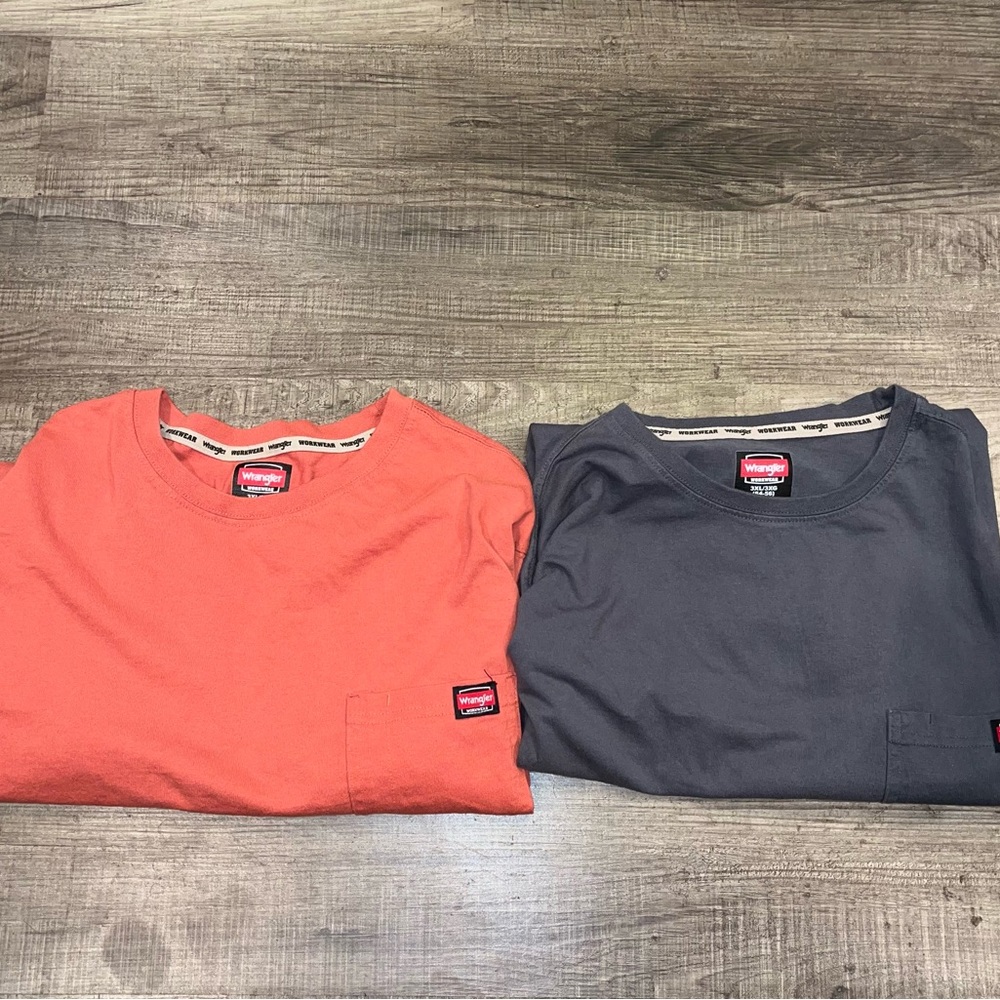 Lot Of 2 Men’s Wrangler Workwear Long Sleeve Pocket Tshirt Size 3XL Gray Orange